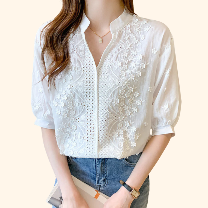 Kylie - Premium cotton blouse with V-neck