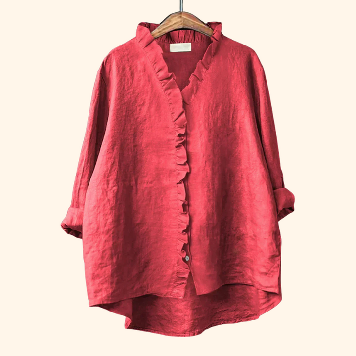 Myla - Casual Cotton And Linen Ruffle Shirt