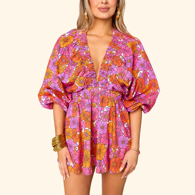 Fleur - Trendy Oversized Puff Sleeve Romper