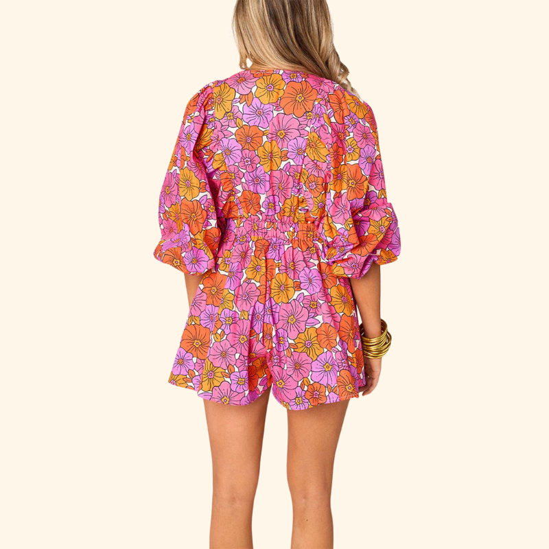 Fleur - Trendy Oversized Puff Sleeve Romper